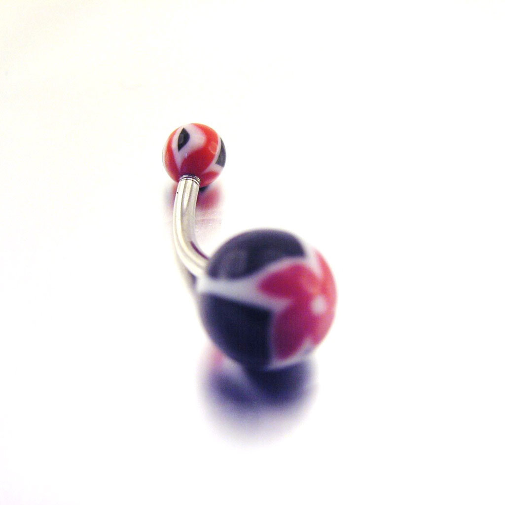 Body Piercing Boule \'Tecno\' Noir Rouge - [E6760]