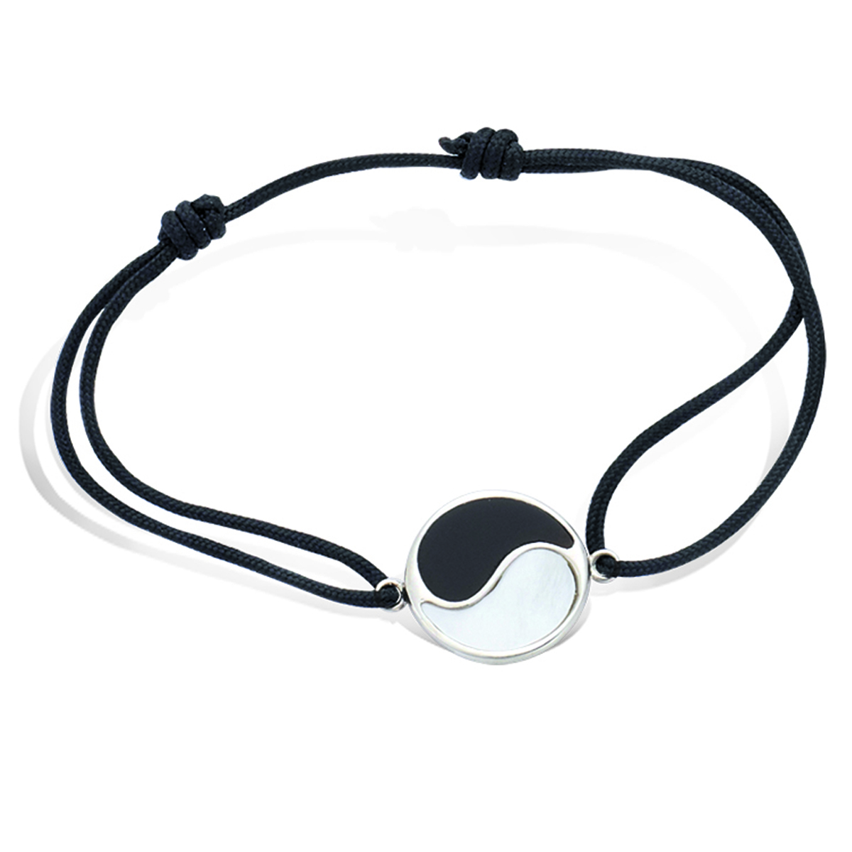Bracelet Argent \'Yin Yang\' noir blanc argenté (rhodié) - 14 mm - [R1578]