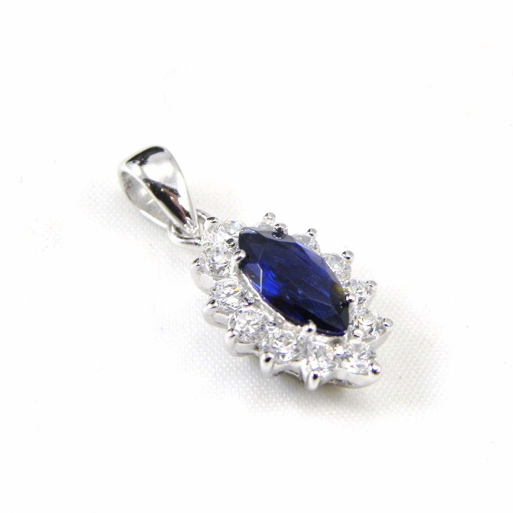 Pendentif Argent \'Victorina\' saphir blanc argenté (rhodié) - 10x15 mm - [G9268]