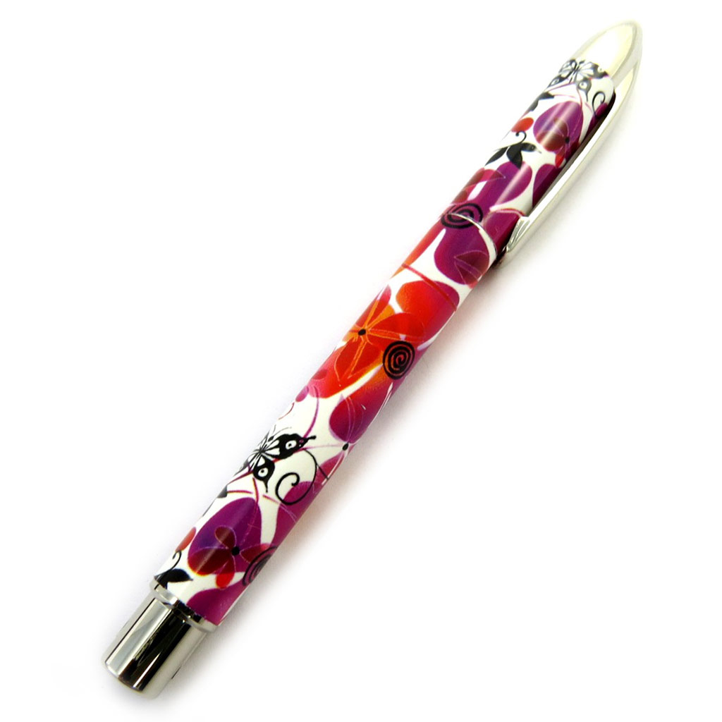 Stylo \'Coloriage\' bordeaux orange fleuri - [M8108]