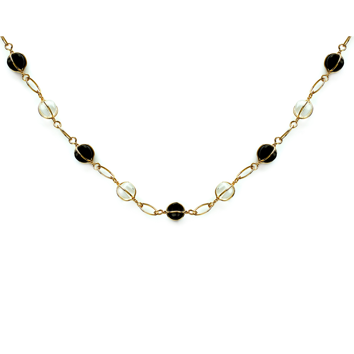 Collier Plaqué Or \'Alegria\' Blanc Noir - 10 mm - [E7050]