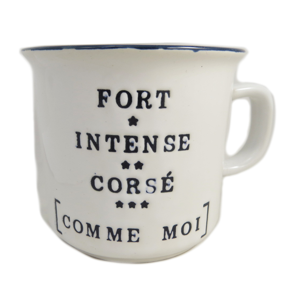 Mug céramique \'Messages\' beige bleu (Fort, intense, Corsé, comme moi) - 90x80 mm - [R2722]
