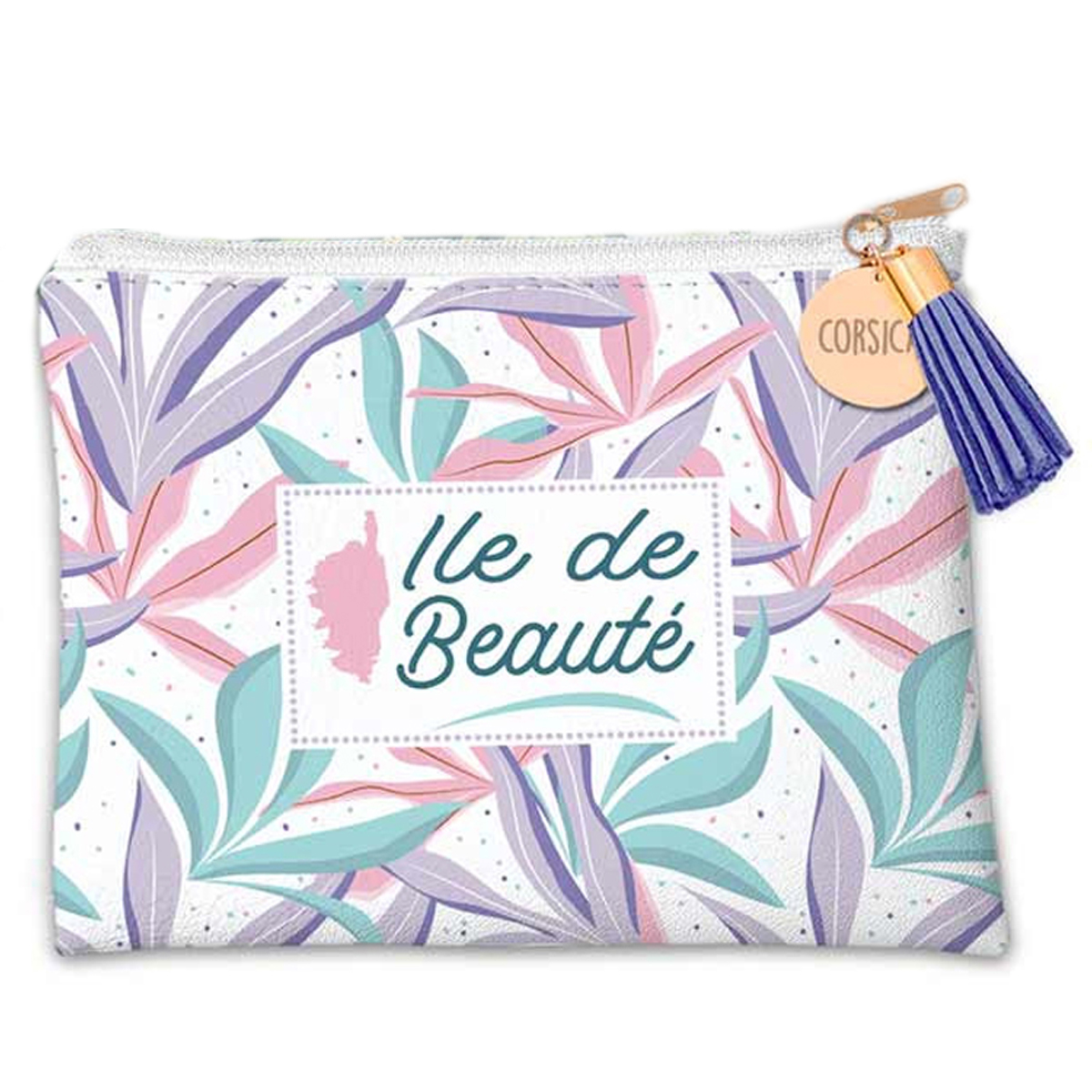 Trousse plate \'Corsica\' rose mauve (Ile de Beauté) - 22x18 cm - [R2732]