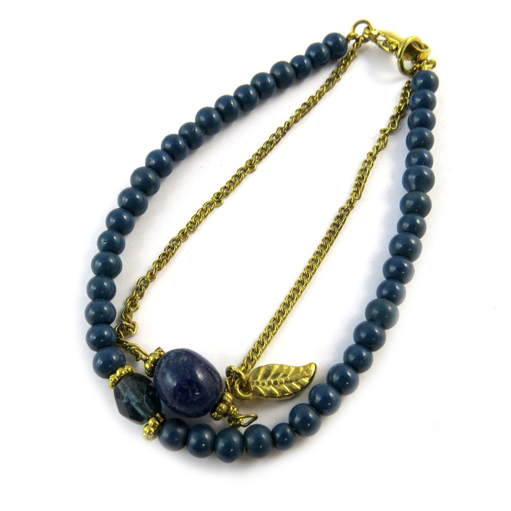 Bracelet créateur \'Minéralia\' bleu doré - [N9220]