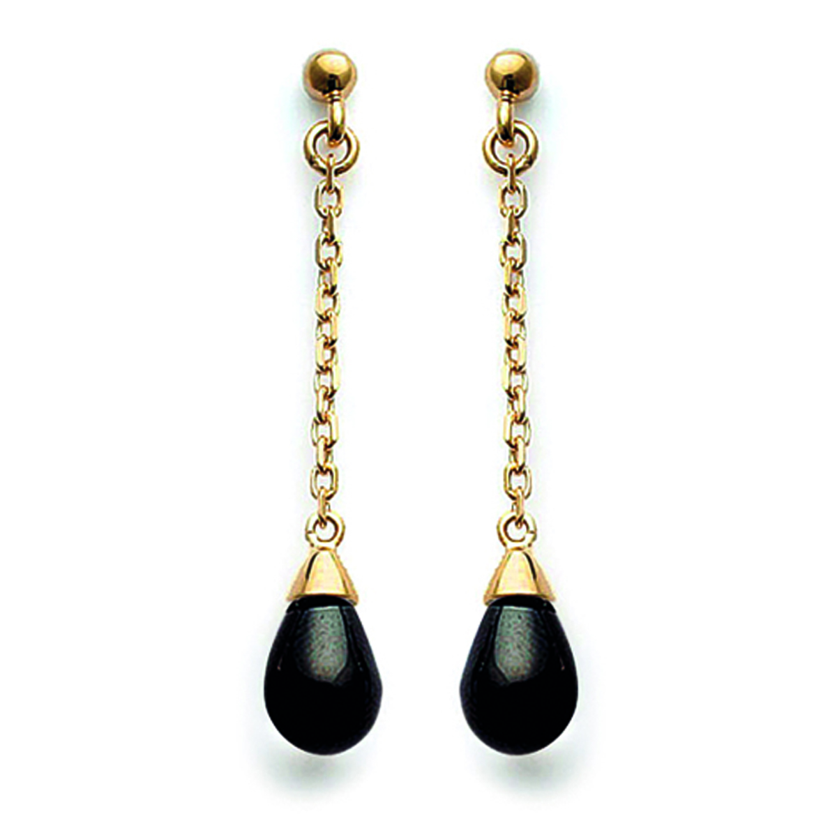 Boucles Plaqué Or \'Réglisse\' Noir doré - 35x5 mm - [E7750]