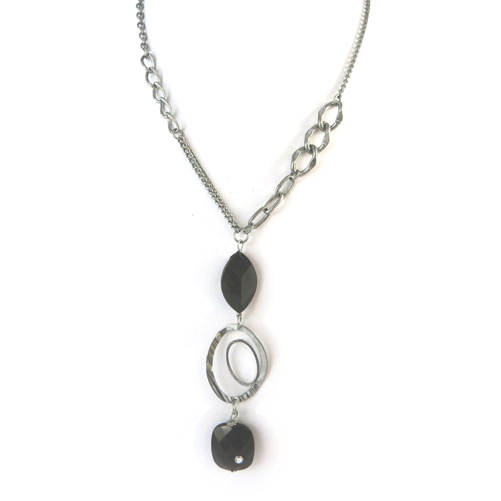 Collier Créateur \'Kilimanjaro\' Noir Argenté - [E8292]
