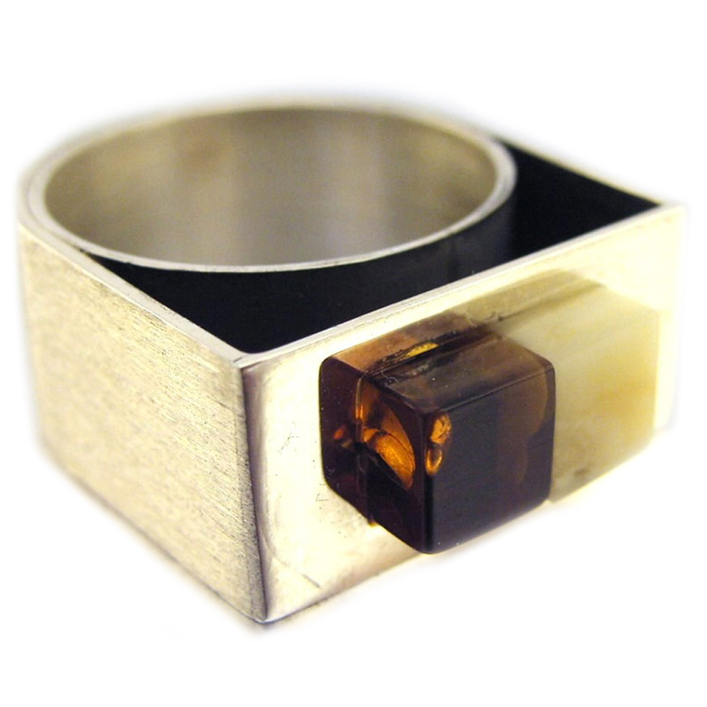 Chevalière Argent \'Marvin\' Ambre  - [E8928]