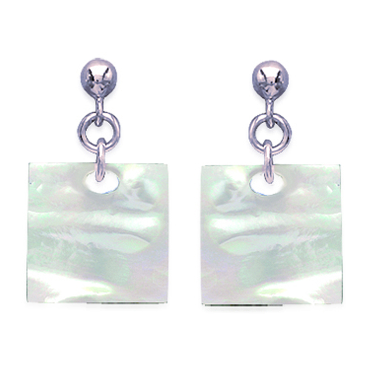 Boucles Argent \'Zen\' Nacre argenté - 12x12 mm - [E9104]