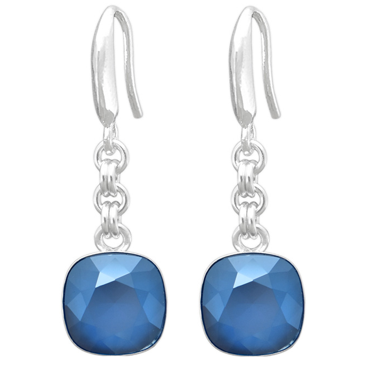 Boucles d\'oreilles argent artisanales \'Sissi\' bleu royal argenté - 20x10 mm - [Q4220]