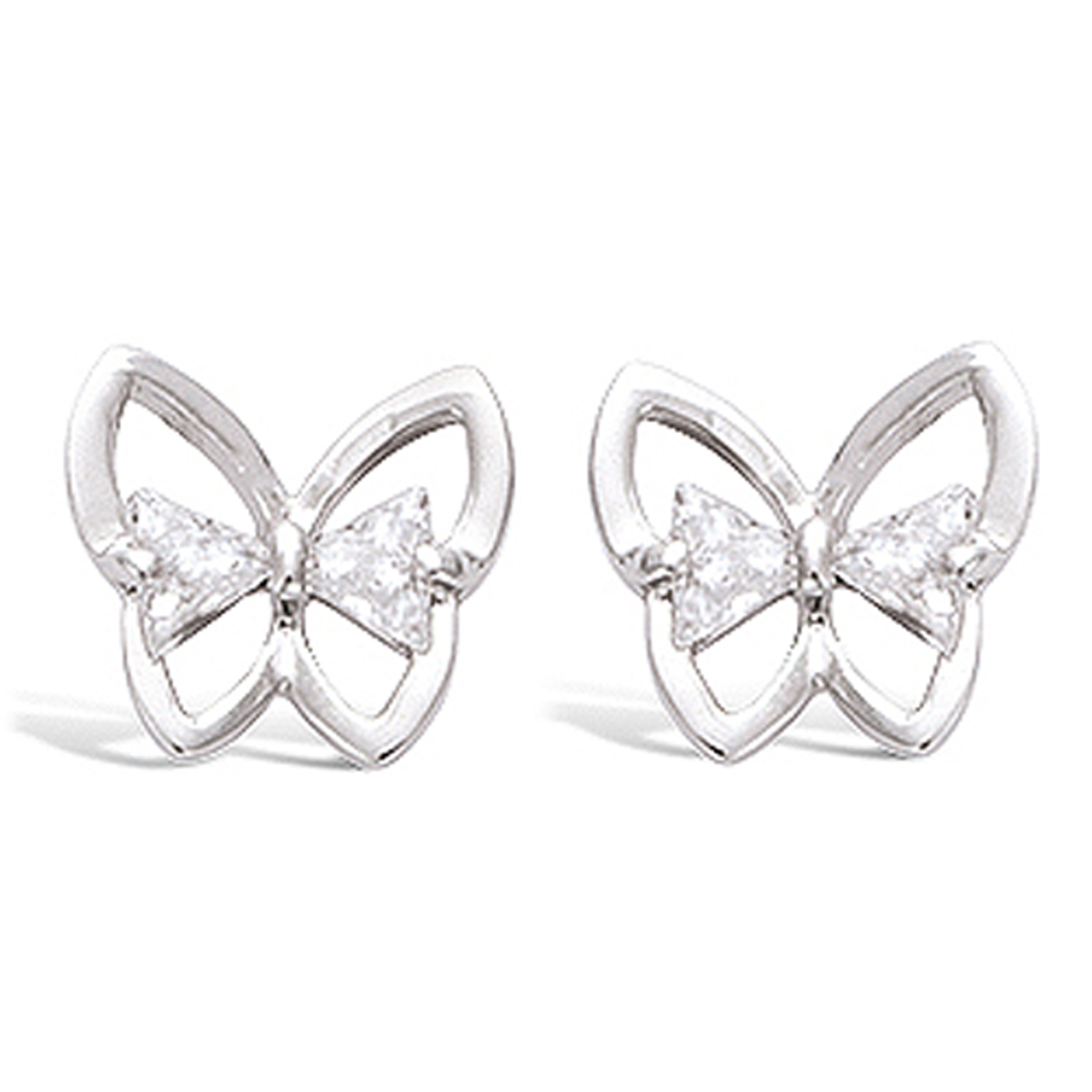 Boucles Argent \'Papillons\' blanc argenté (rhodié) - 12x12 mm - [N6899]