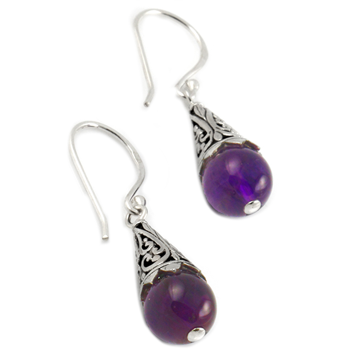 Boucles artisanales Argent \'Heaven\' améthyste argent - 18x9 mm - [Q7544]