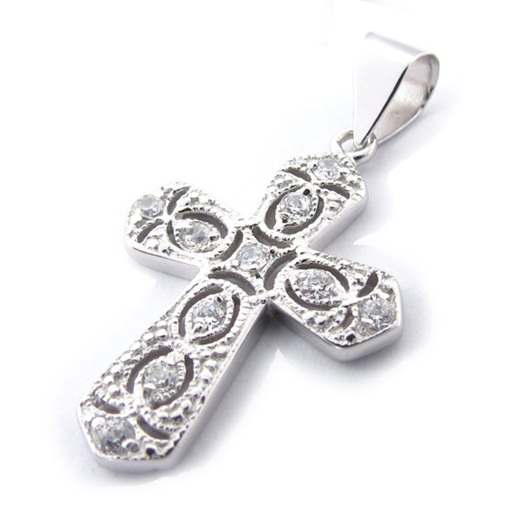 Pendentif Argent \'Croix Baroque\' blanc  - [J9524]
