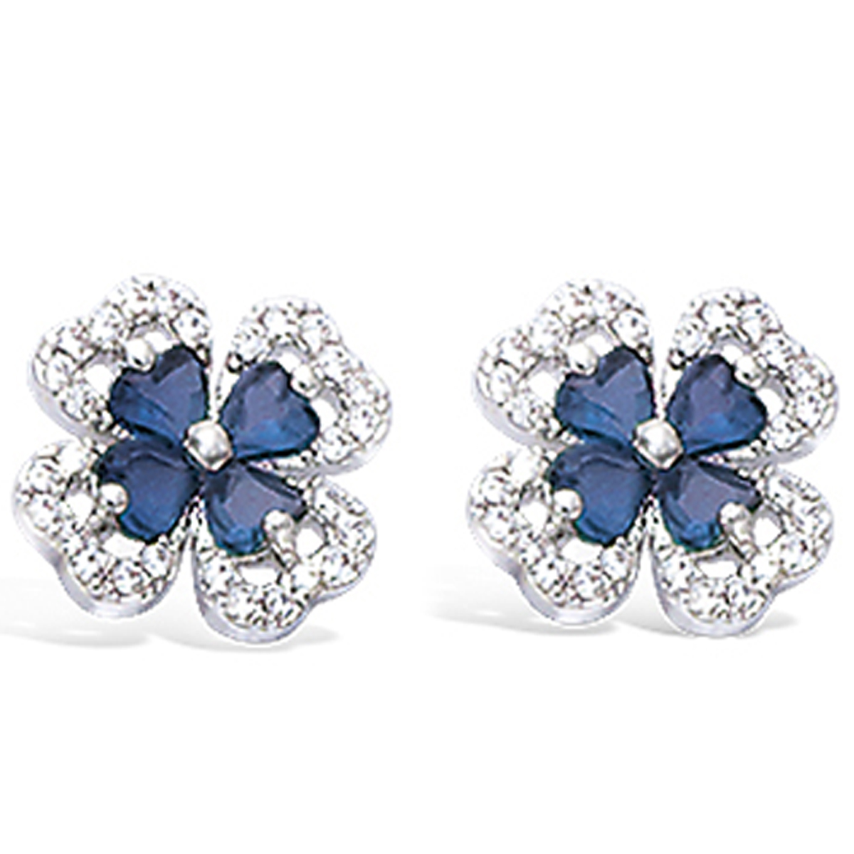 Boucles Argent \'Trèfle à 4 Feuilles\' saphir blanc (rhodié) - 12 mm - [N6905]