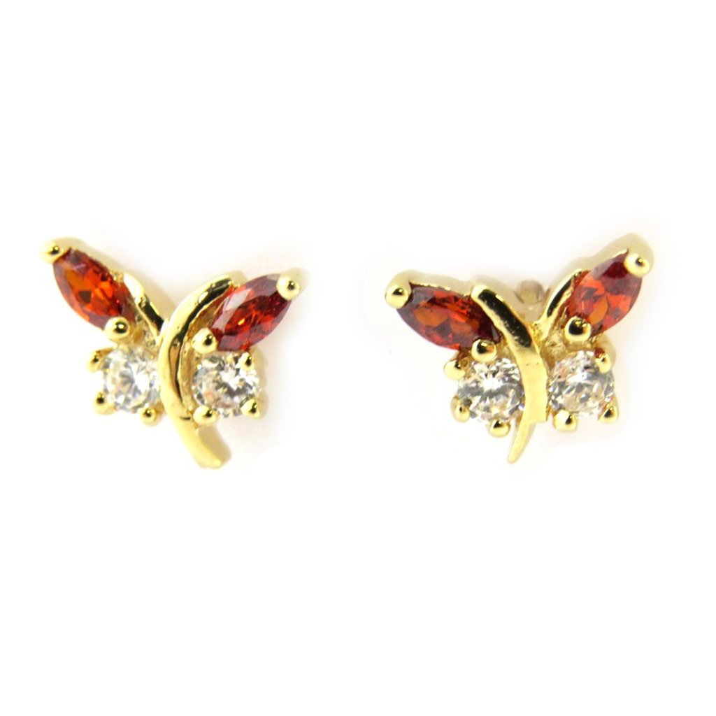 Boucles Plaqué Or \'Papillons de Charme\' grenat blanc - [M9586]