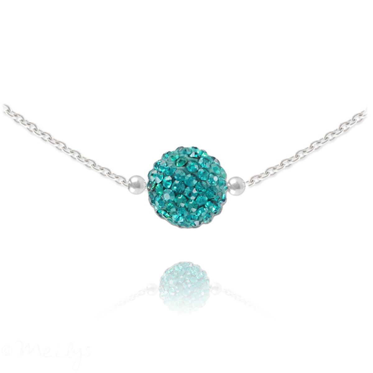 Collier argent artisanal \'Sissi\' turquoise argenté - 8 mm - [Q4231]