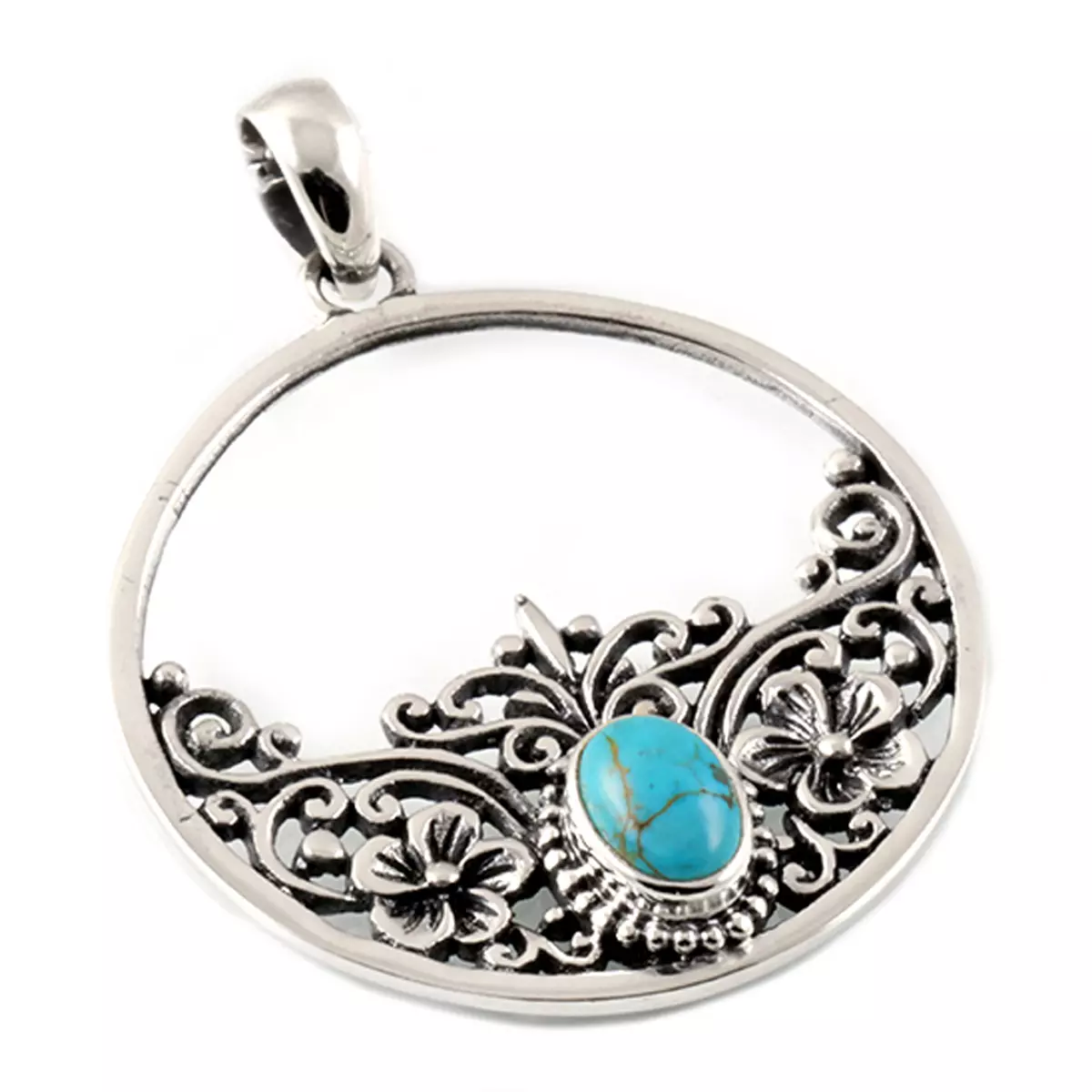 les trésors de lily Pendentif Argent artisanal 'Heaven' turquoise argenté vieilli 30x30 mm [Q7560]