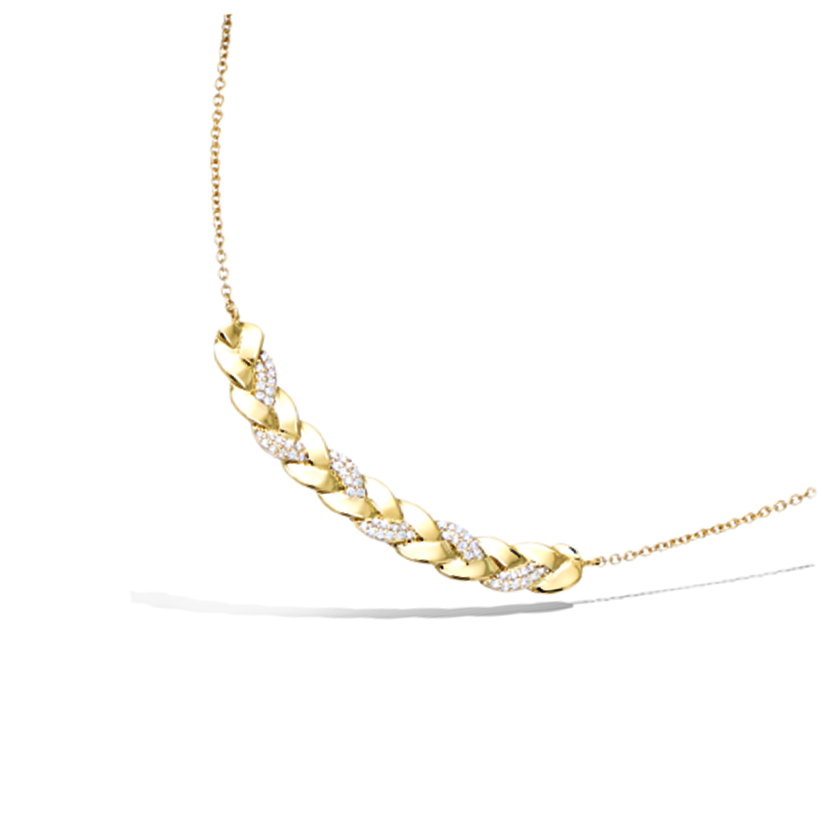 Collier Plaqué-Or \'Sissi\' blanc doré (épi - tresses) - 50x6 mm - [Q7563]