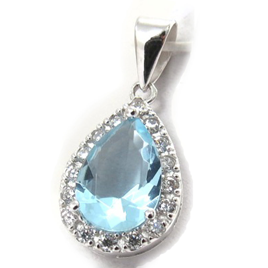 Pendentif Argent \'Celestina\' turquoise blanc argenté (rhodié) - 14x10 mm - [J9547]