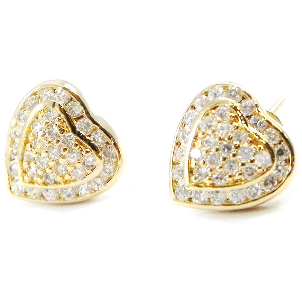 Boucles Plaqué Or \'Love Divine\' blanc doré - 10x10 mm - [I3946]