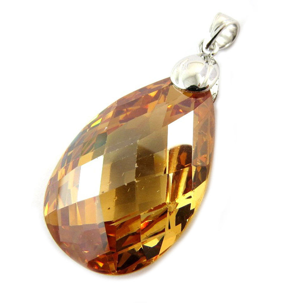 Pendentif Argent \'Linda\' Ambre argenté (rhodié) - 20x30 mm - [B9593]