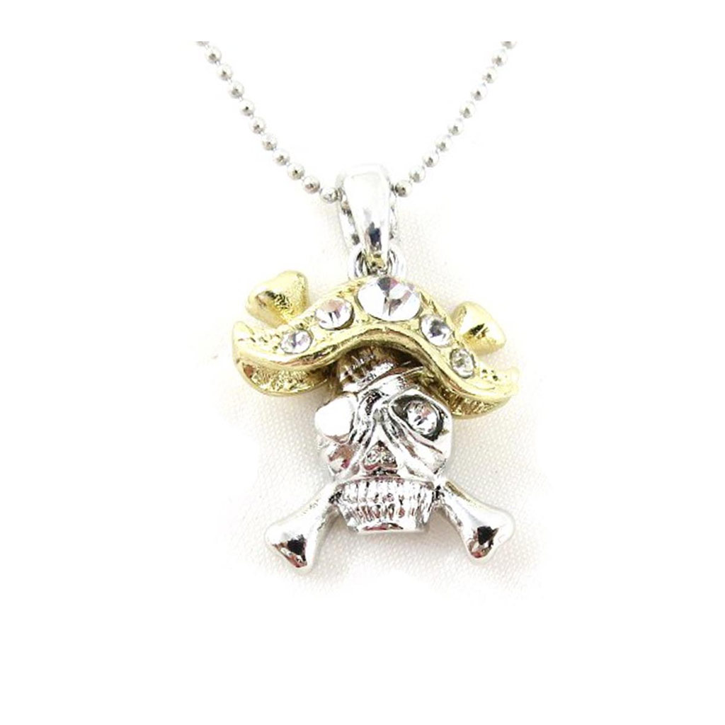 Collier créateur \'Tête de Mort\' doré argenté  - [J3565]