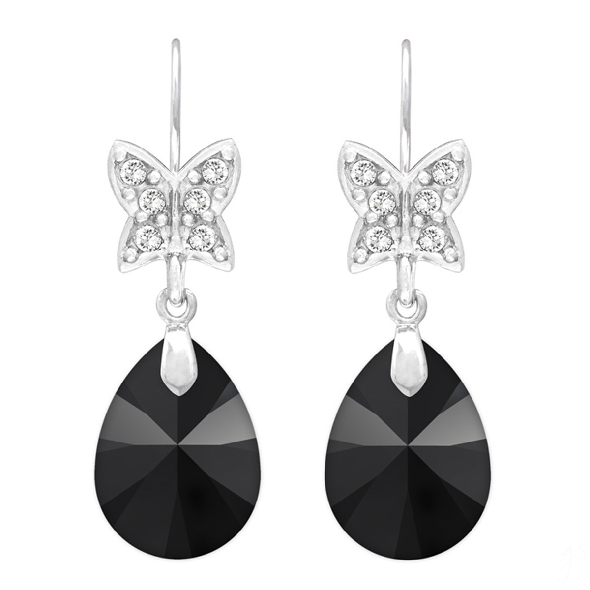 Boucles d\'oreilles argent artisanales \'Sissi\' noir argenté (rhodié) - 23x9 mm (papillons) - [Q4249]