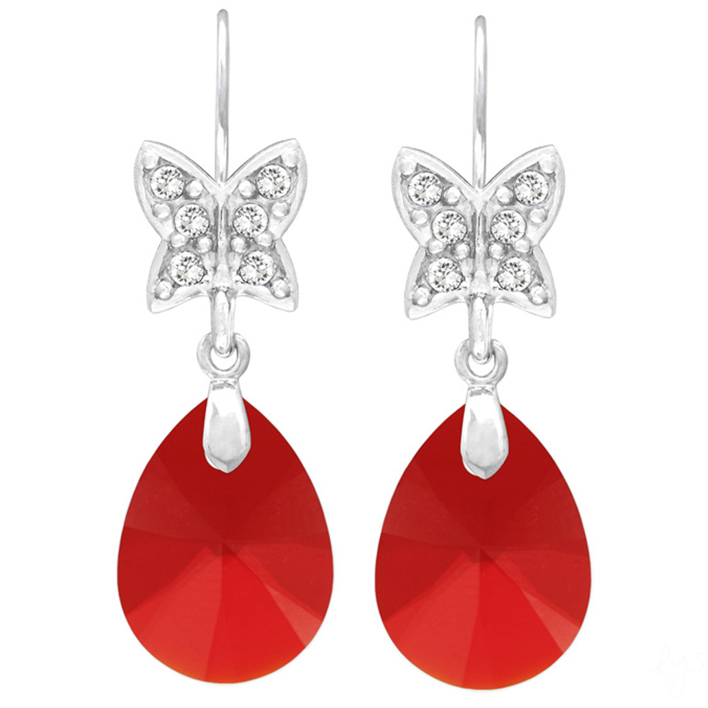 Boucles d\'oreilles argent artisanales \'Sissi\' rouge argenté (rhodié) - 23x9 mm (papillons) - [Q4250]