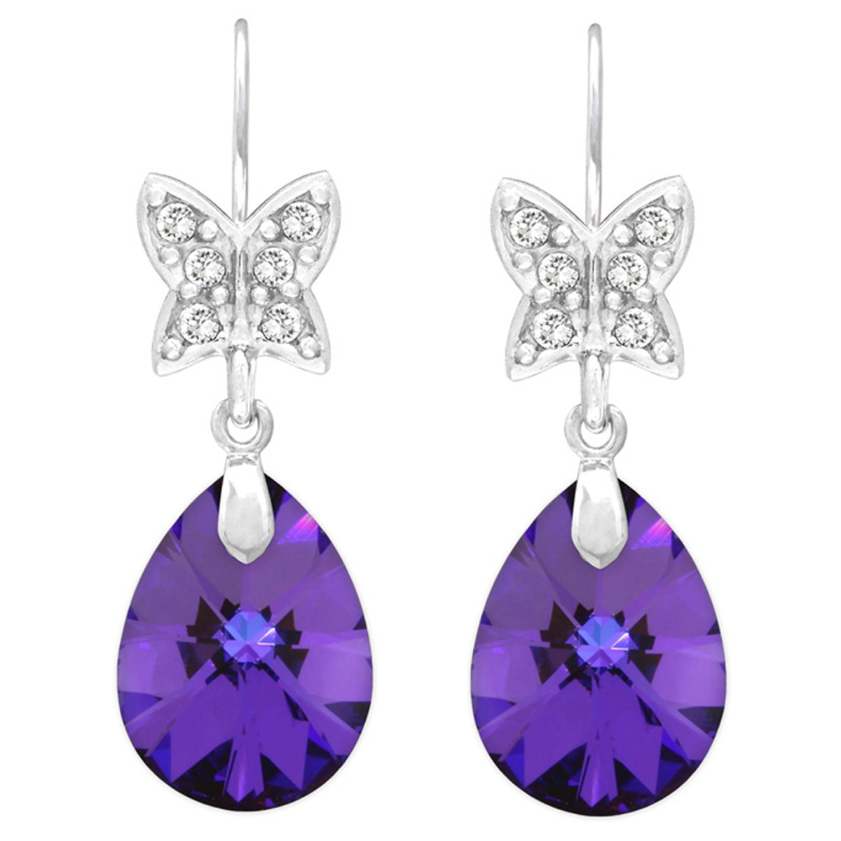 Boucles d\'oreilles argent artisanales \'Sissi\' violet argenté (rhodié) - 23x9 mm (papillons) - [Q4251]