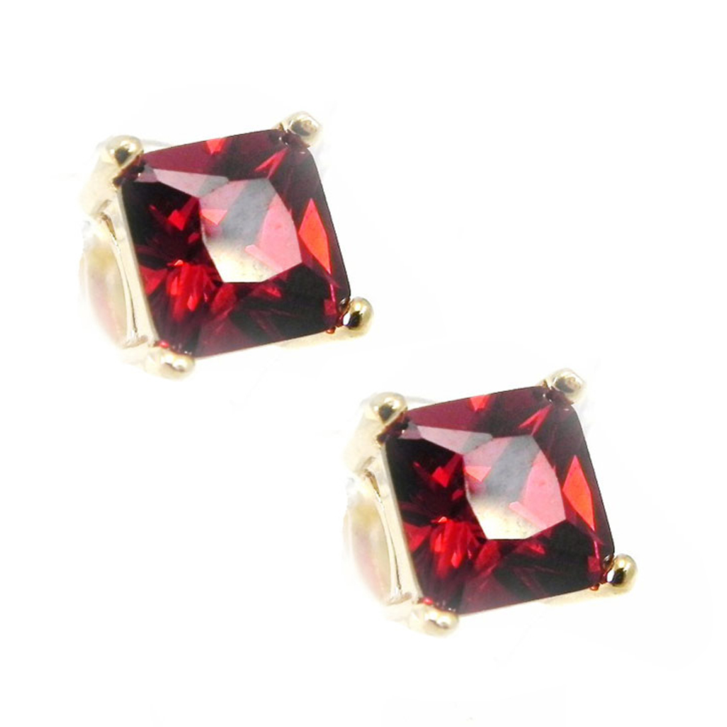Boucles Plaqué Or \'Essentiel\' grenat 6 mm - [G9415]
