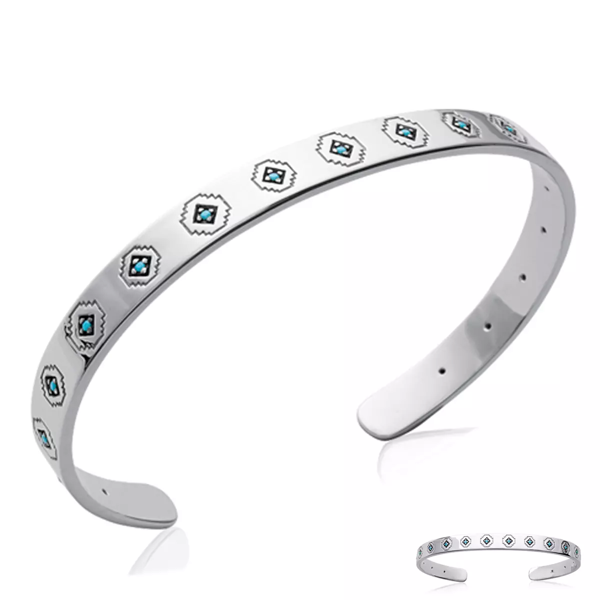 les trésors de lily Bracelet Argent 'Boho' turquoise argenté (rhodié) 58 mm 5 mm [P9667]