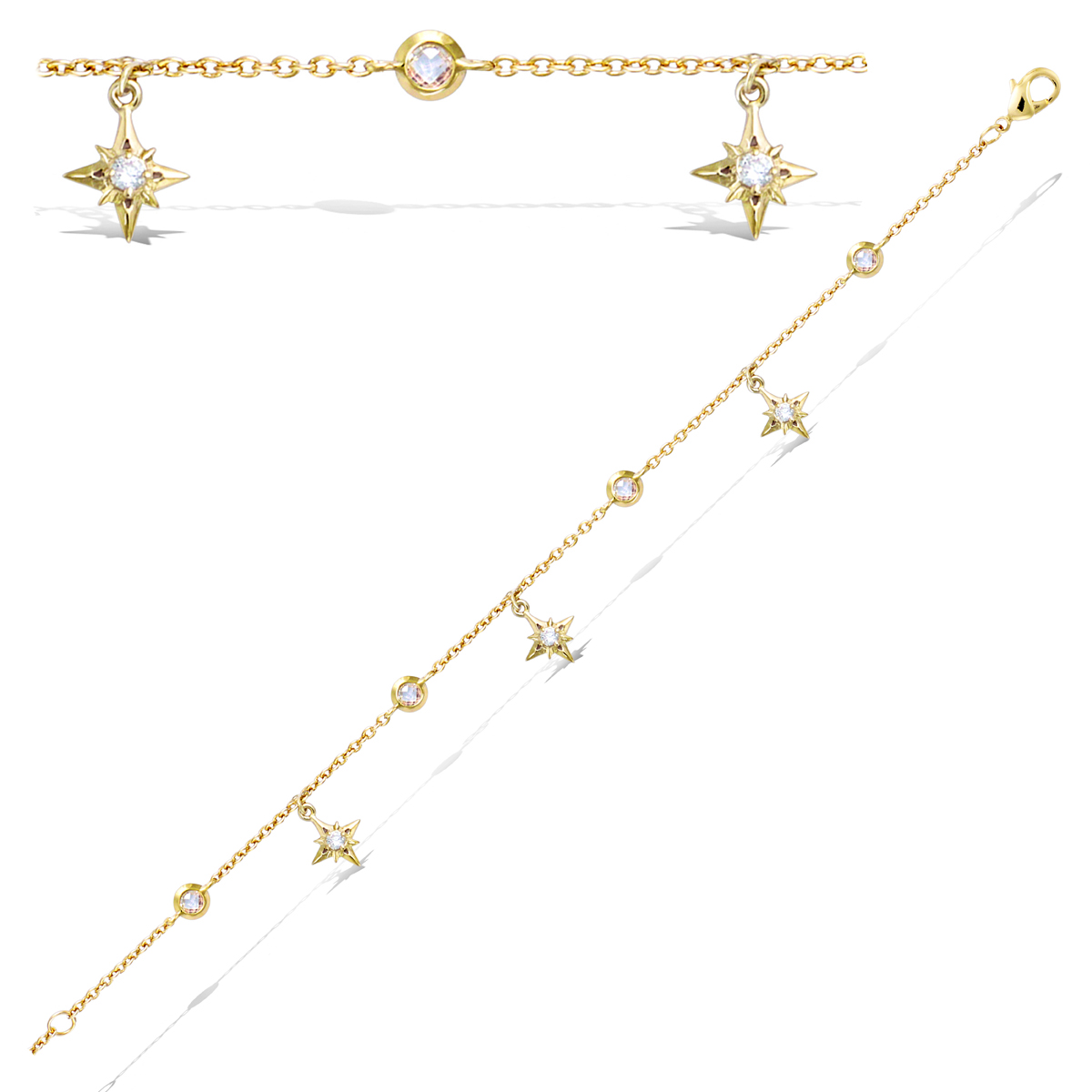Bracelet Plaqué Or \'Boho\' blanc doré (étoile du nord) - étoile 8x8 mm - [Q7617]