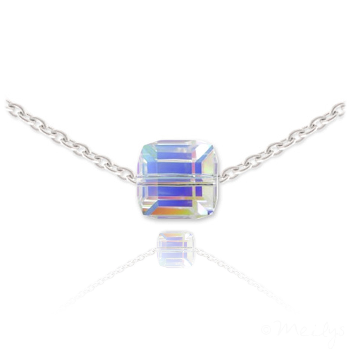 Collier argent artisanal \'Sissi\' blanc boréal argenté - cube 6 mm - [Q4274]