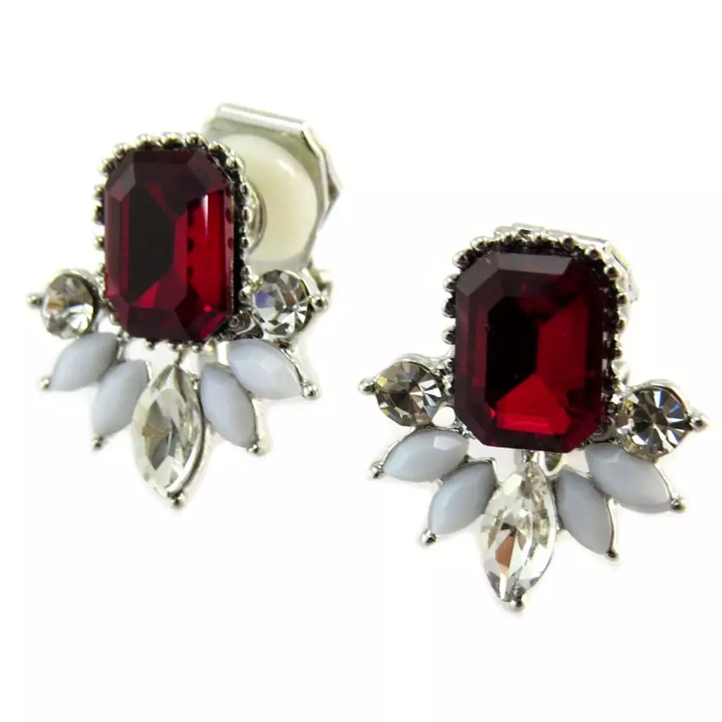 les trésors de lily Clips Créateur 'Sissi' rouge blanc argenté 15x14 mm [P4571]