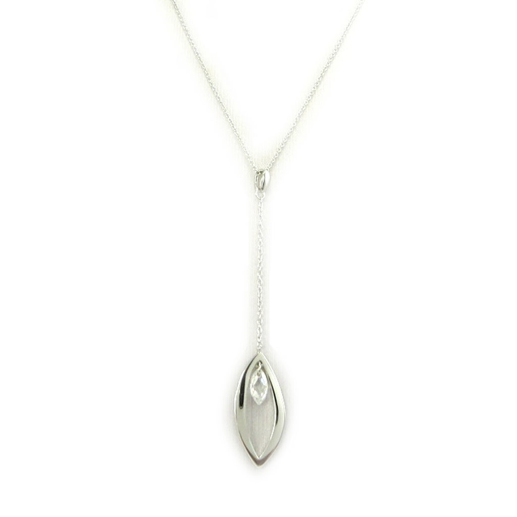 Collier Argent \'Sissi\' blanc argenté (rhodié) - 60x12 mm - [L7424]