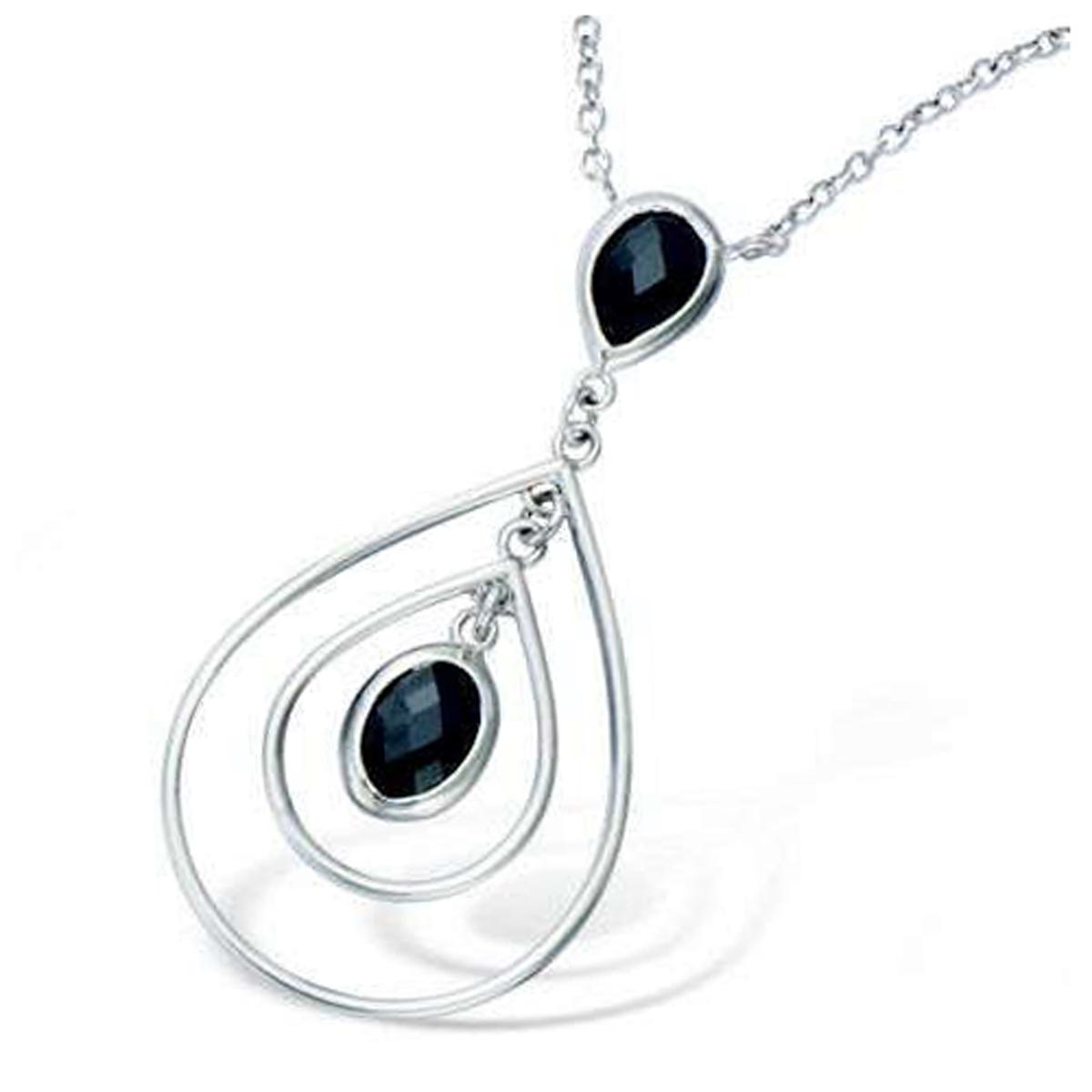 Collier Argent \'Sissi\' noir argenté (rhodié) - 35x18 mm - [L7428]