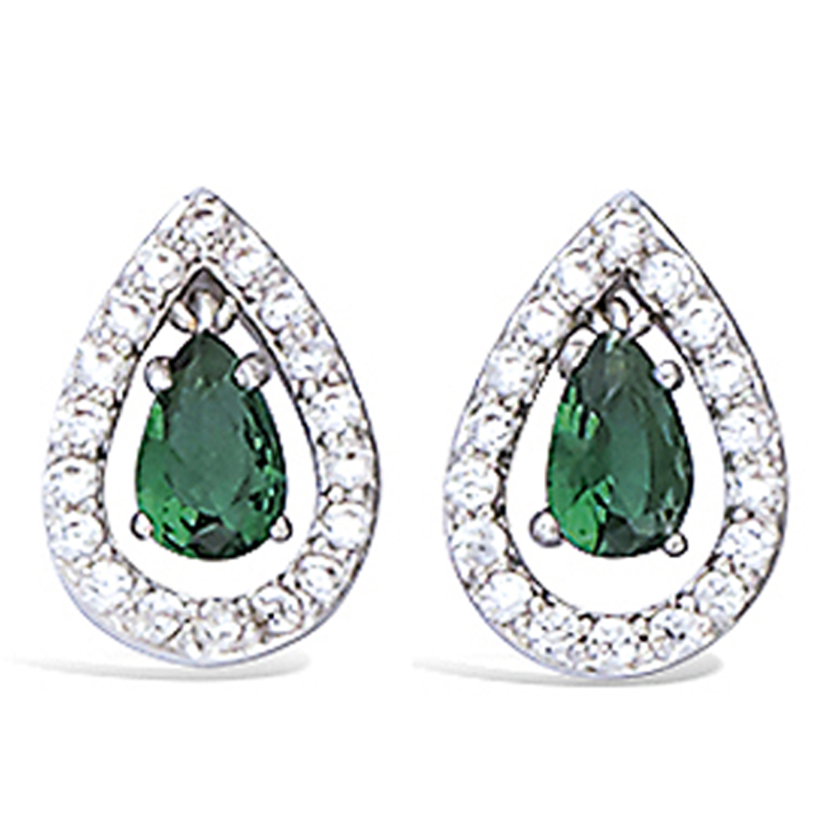 Boucles Argent \'Sissi\' vert blanc argenté (rhodié) - 12x8 mm - [L7437]