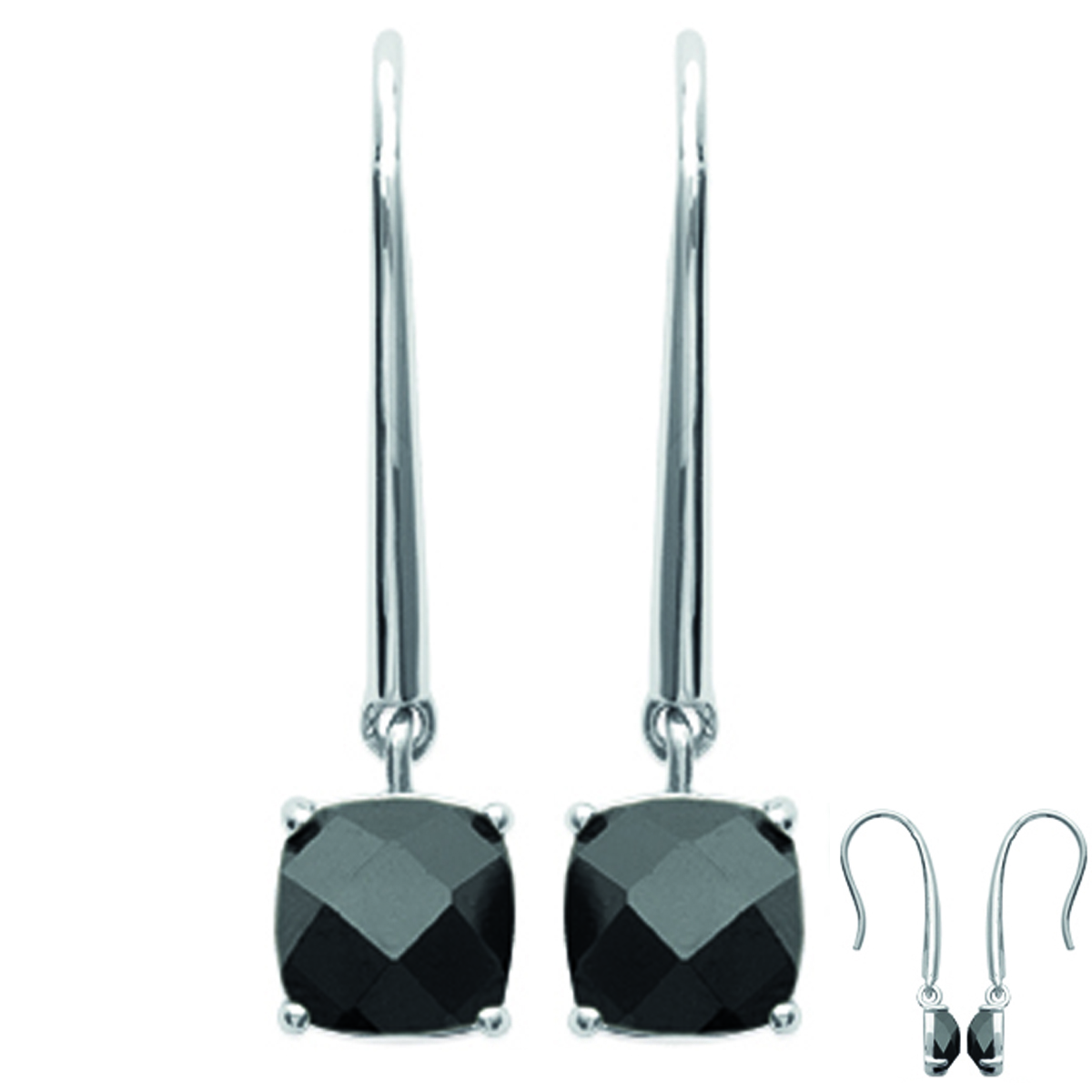 Boucles Argent \'Unique\' noir argenté (rhodié) - 6x6 mm - [K3831]