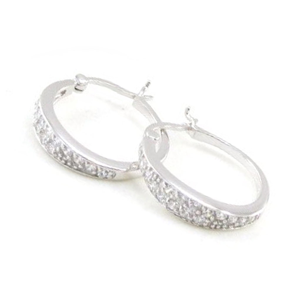Créoles Argent \'Cristal Plénitude\' Blanc  - [E9232]