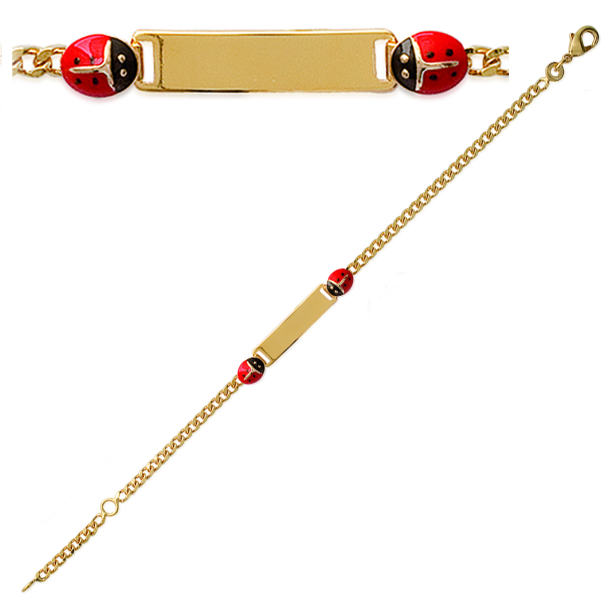 Gourmette Plaqué Or \'Bambino Coccinelles\' Doré - 16 cm 5 mm - [B9929]