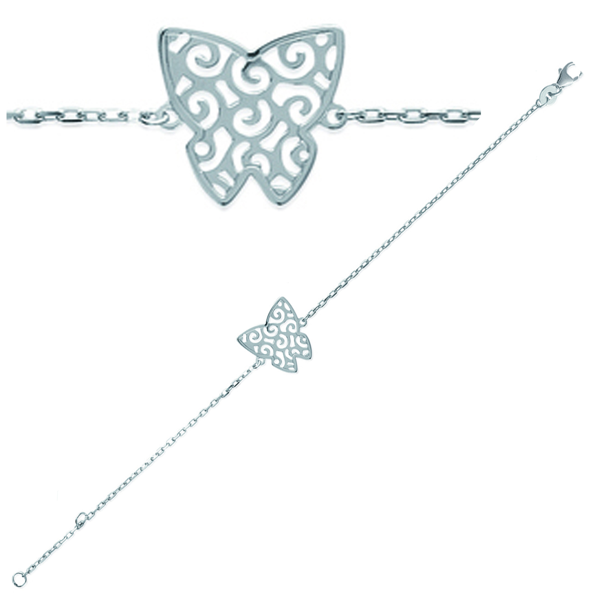 Bracelet Argent \'Papillon\' argenté (rhodié) - 16x15 mm - [J9614]