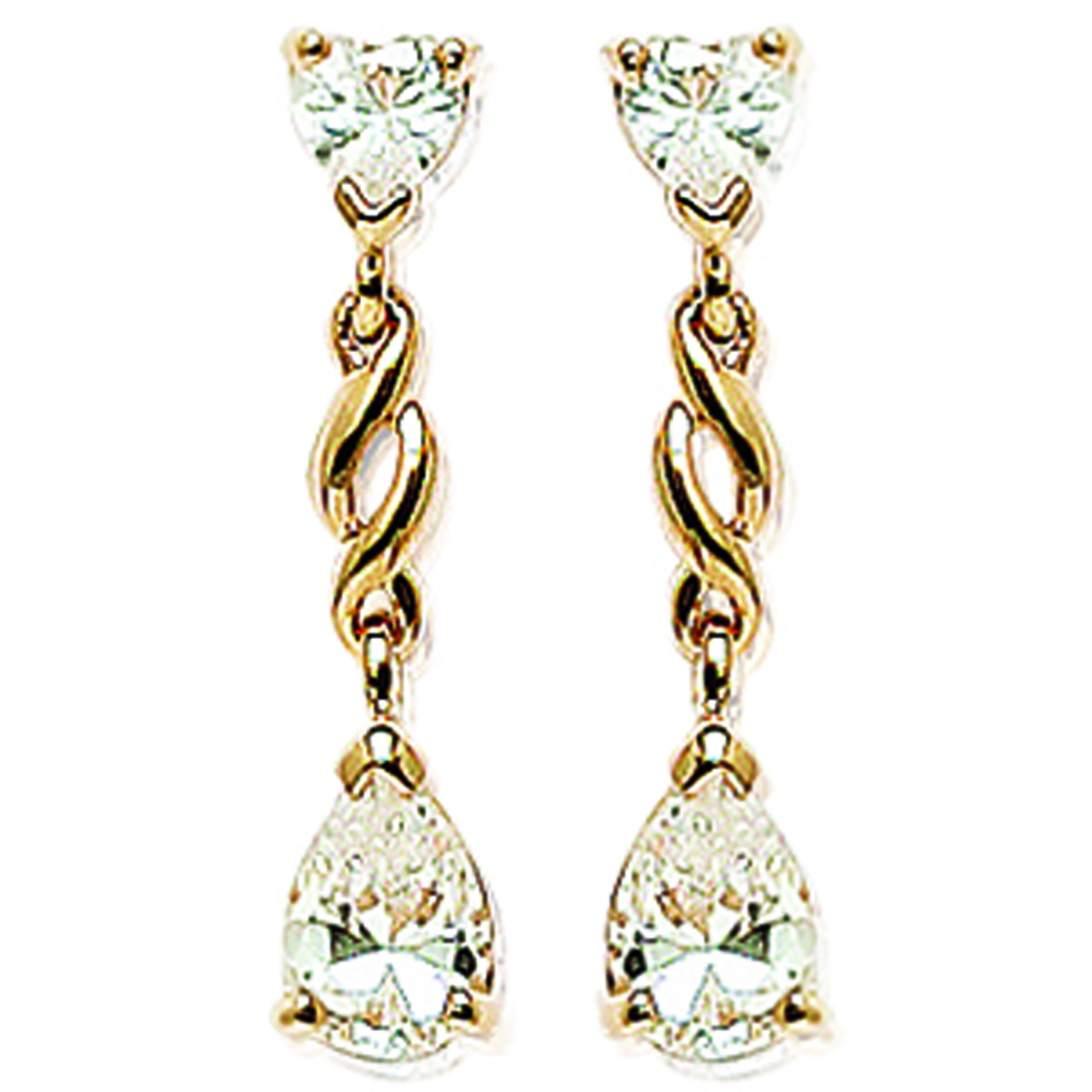 Boucles plaqué or \'Pensées\' Blanc doré - 24x4 mm - [B9939]