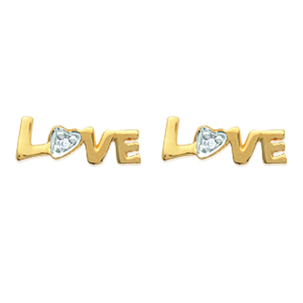 Boucles Plaqué Or \'Love\' doré argenté - 4x10 mm - [B9940]
