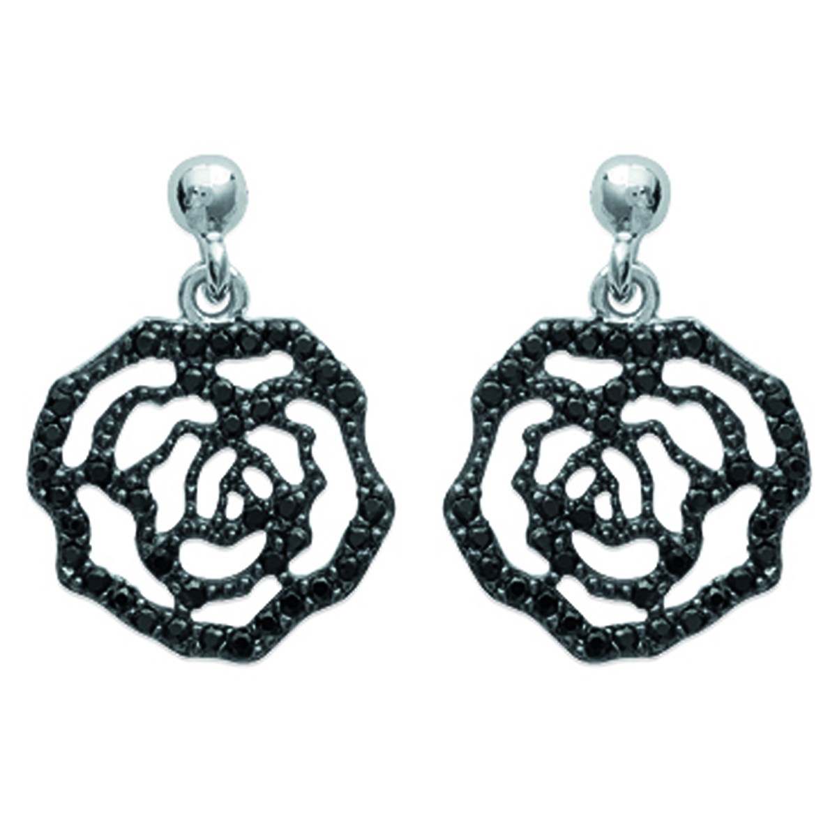 Boucles Argent \'Rosa Romantica\' noir (rhodié) - 14x15 mm - [K3847]