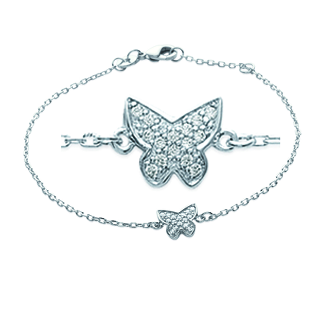 Bracelet Argent \'Papillon\' blanc argenté (rhodié) - 8x7 mm - [K3861]