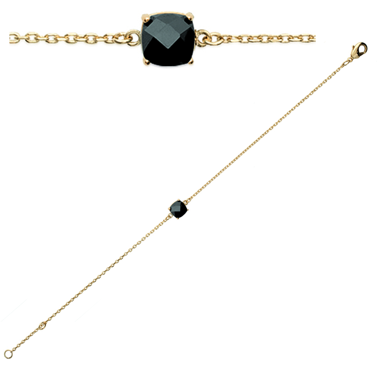 Bracelet Plaqué Or \'Unique\' noir doré - 6 mm - [K3864]