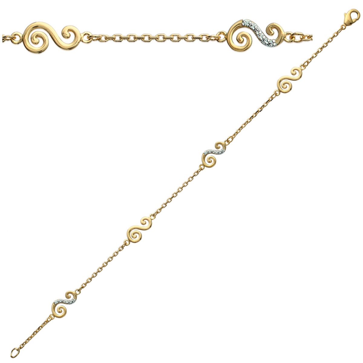 Bracelet Plaqué or \'Déesse\' blanc doré - 15x6 mm - [H6242]