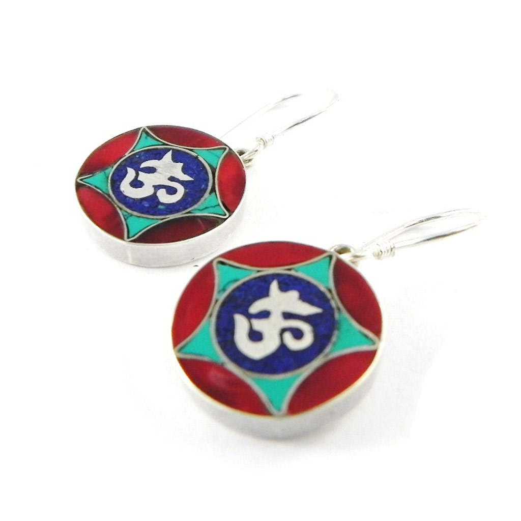 Boucles Argent \'Hatari\' corail turquoise lapis - [H6539]