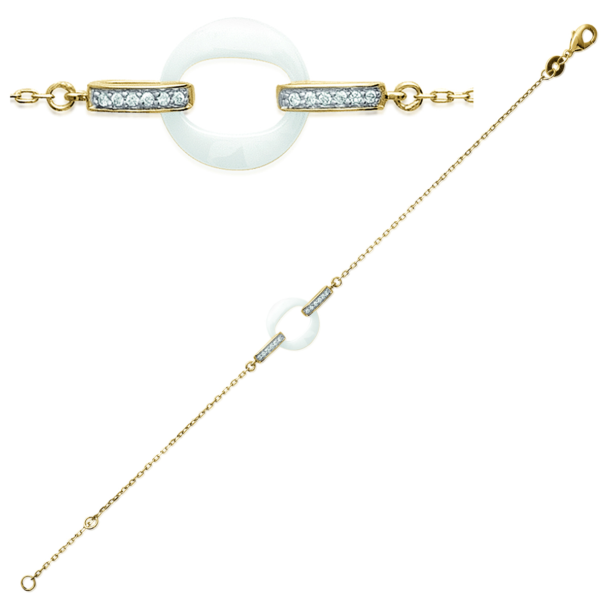 Bracelet Plaqué or \'Sissi\' blanc doré - 12 mm - [L7861]