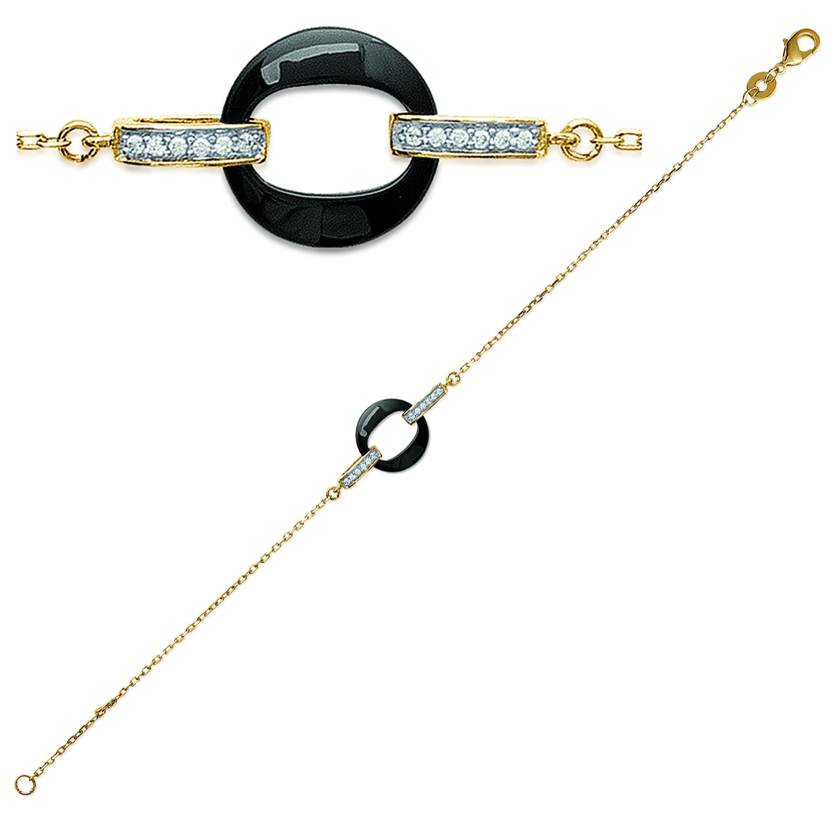 Bracelet Plaqué or \'Sissi\' noir doré - 12 mm - [L7862]
