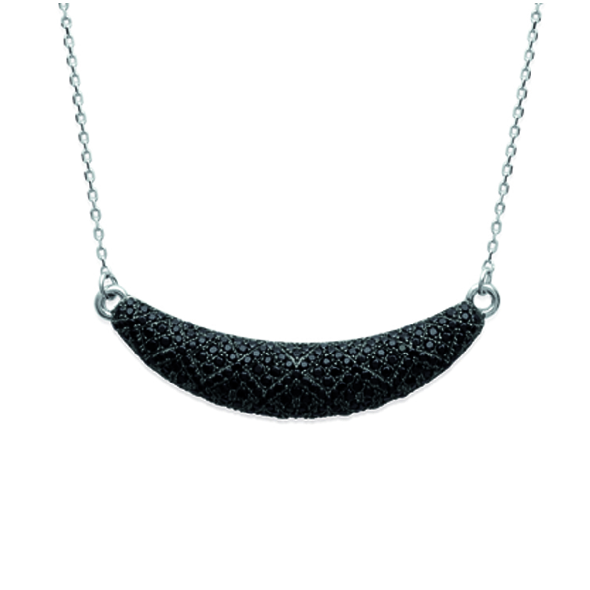 Collier Argent \'Sissi\' noir argenté (rhodié) - 45 cm - [L7869]